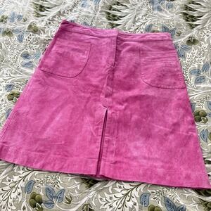 LILLY PULITZER Vintage Dana Hot Pink 100% Pig Suede Leather Skirt US 10 Pockets